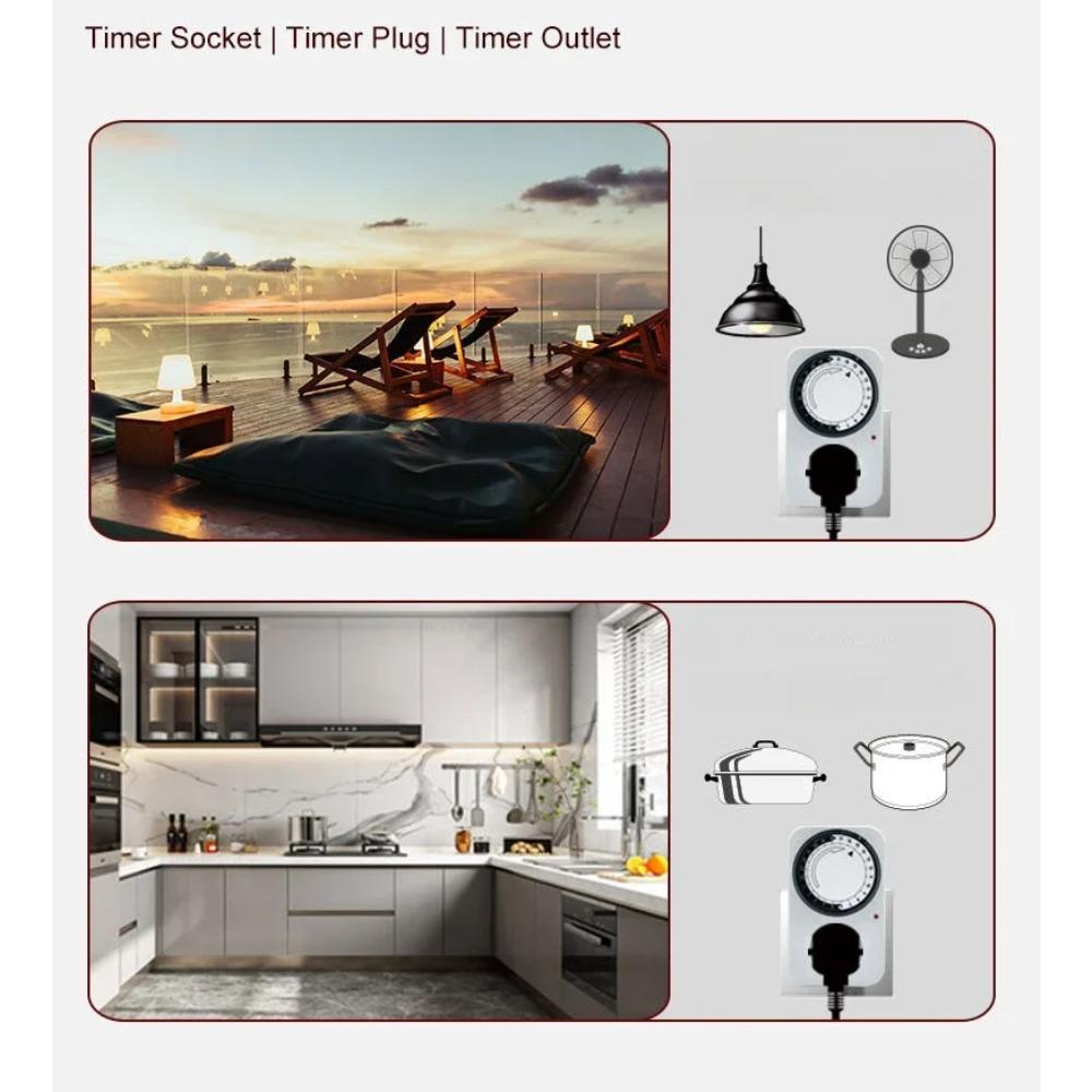 EU Plug Timing Socket 24-hours Cycle Mechanical Timer Electricity Consumption Meter Automatic Shutdown with Overload Protection