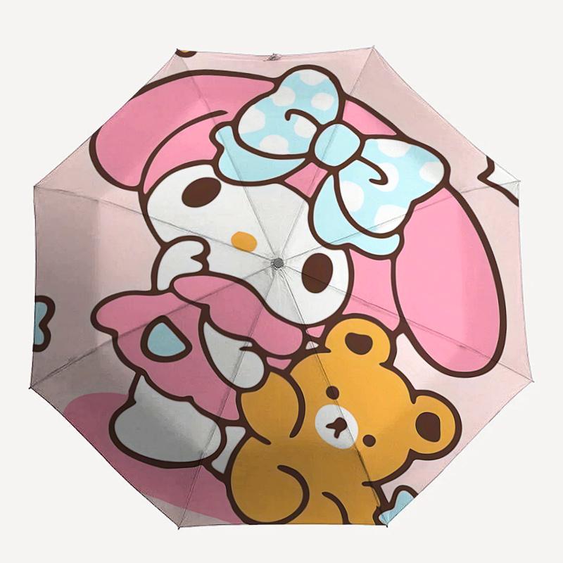 1pc My Melody Automatic Opening/Closing Umbrella with Cute Bow Design - Portable Folding Design, 8-Bone Iron Frame Outdoor Umbrella for Fans, Traveler