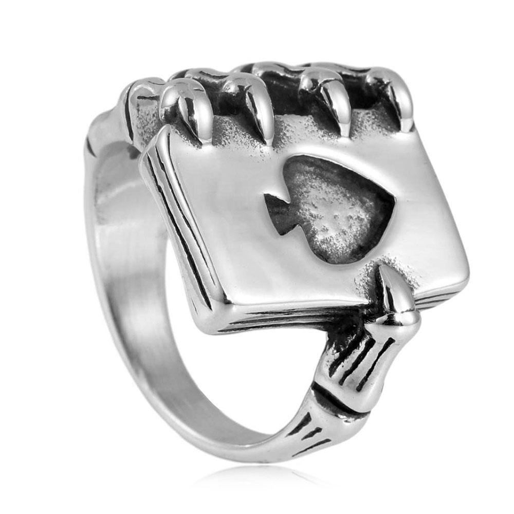 

Playing Cards Men s Titanium Steel Ring Spade Ace Personality Hip-Hop Retro Ring 7 серебряный
