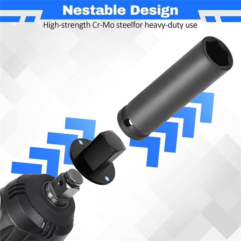 A84E-Drive Ratchet Low Profile Socket Adapter Set 4PCS For Tight Spaces 3/4" To 1", 1/2" To 3/4", 3/8" To 1/2", 1/4" To 3/8"