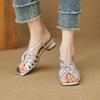 New Summer Women's Flat-soled Sandals Korean Version of Beach Sandals Women's Hollowed-out Large-size Leather Low-heeled Square Head One Pedal