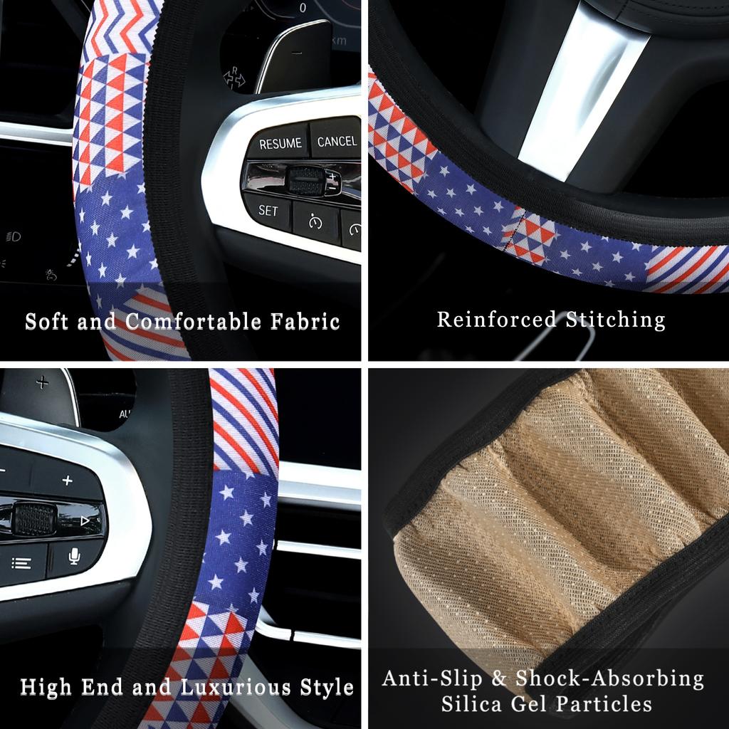 Car Steering Wheel Breathable Non-Slip American Flag Print Car Steering Wheel Cover Handlebar Wrap No Inner Ring Needed