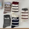 Big Bubble Mouth College Style Cloth Label Striped Pile Socks Korean Mid-Tube Versatile Boneless Socks Are Contrasting Socks