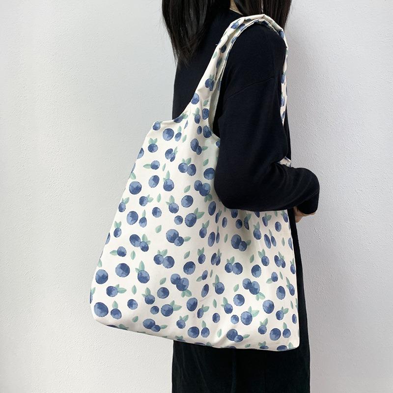 Retro Polka Dot Versatile Casual Tote Large Capacity Shoulder Canvas Bag