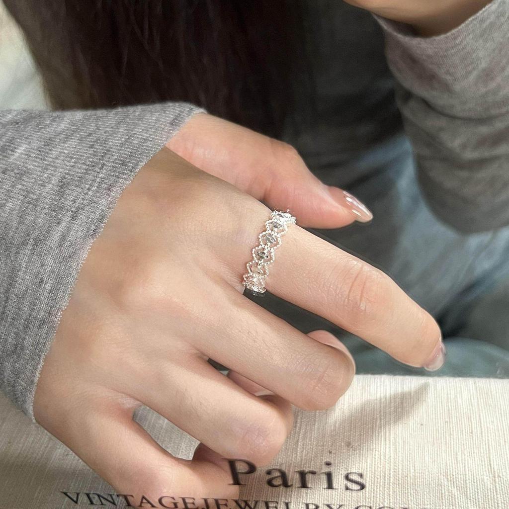 Geometric Floral Lace Adjustable Open Stackable Ring for Women