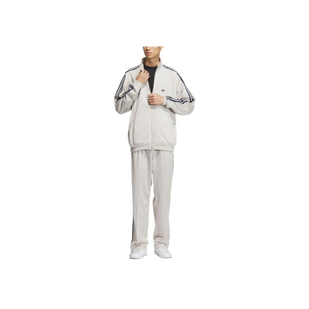 Adidas Originals Striped Elastic Waist Straight Leg Knit Sports Pants Unisex Pants Beige IZ4926