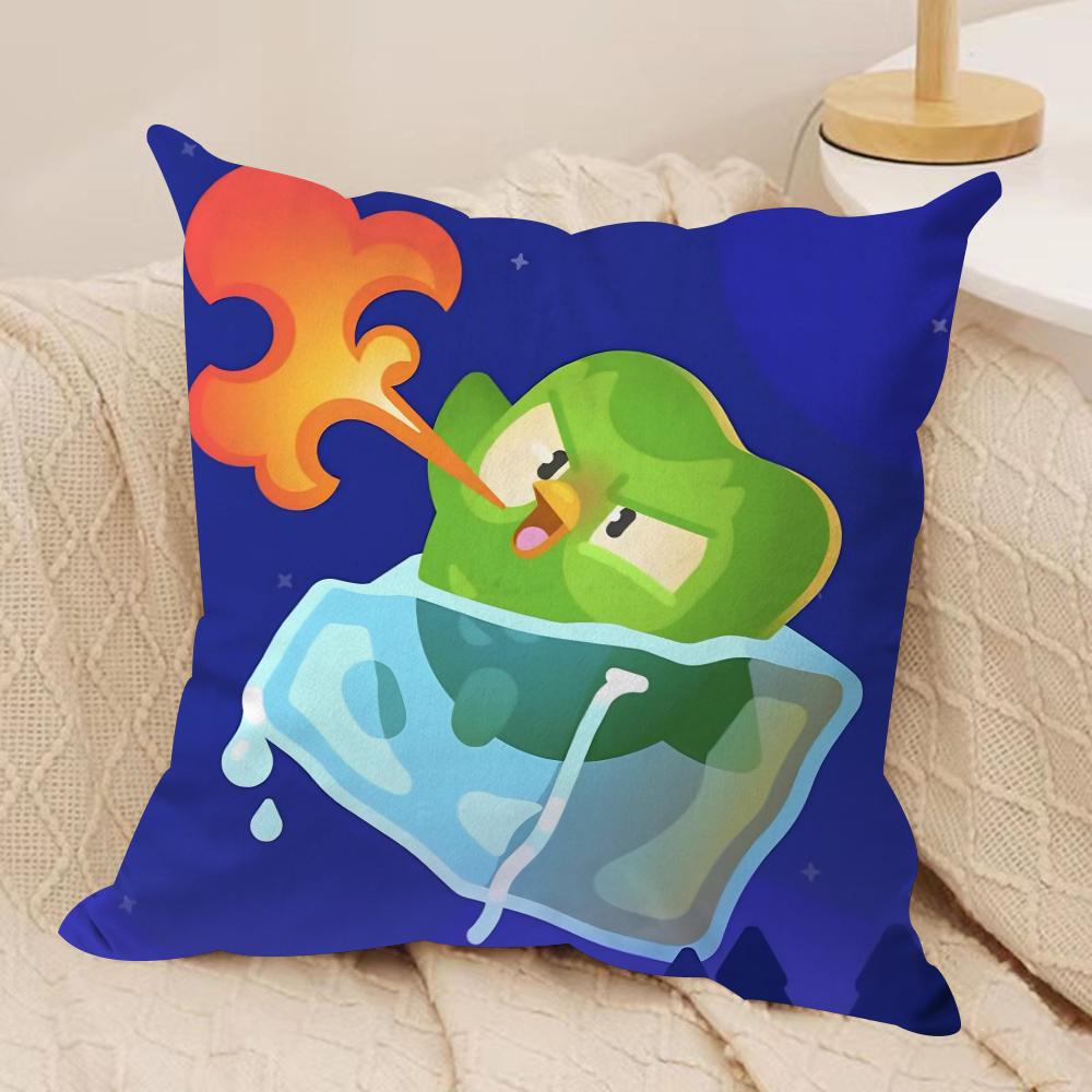 Cute D-Duolingos Cushion Cover Silky Short Plush Double-Sided Printed Pillow Case for Sofa All Seasons Home Decor Gift