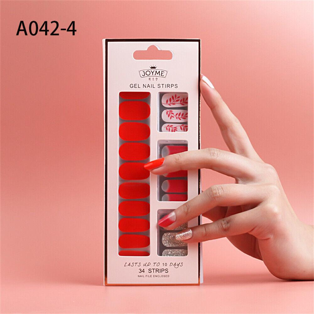 

Полуотвержденный гель для ногтей с полным покрытием, клейкие гель-наклейки для дизайна ногтей, 34 шт. A042-4