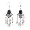 Vintage Ethnic Natural Stone Indian Earrings Jhumka Female Antique Silver Plated Geometric Carved Earrings Party Tassel Jewelry