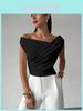 T-shirt Nera Smanicata in Poliestere con Vestibilità Aderente per Abbigliamento Casual Estivo da Donna