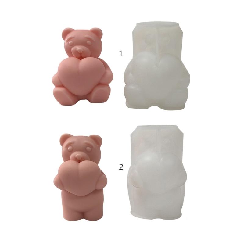Beautiful Candle Mould Silicone Mold Lovely Heart Bear Resin Casting Mould Homemade Home Wedding Candle Making Tool