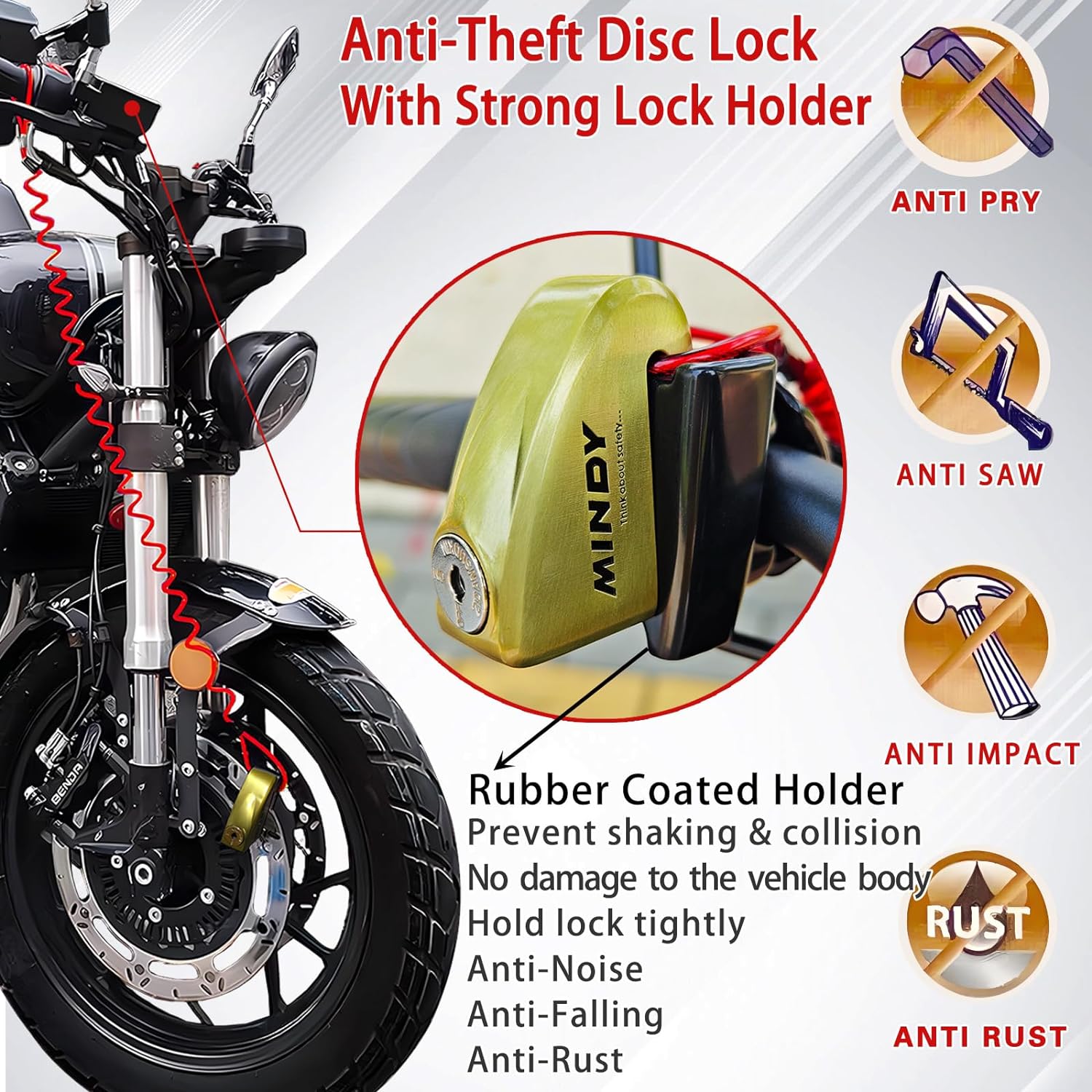 Dropship Motorcycle Disc Lock Alarm Anti-theft Brake Disc Lock