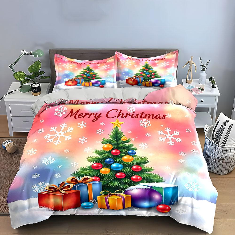 Christmas Tree with Gifts Print Bedding Duvet Cover Set Duvet Cover Pillowcases  (1*Duvet Cover 2*Pillowcases, without duvet insert)
