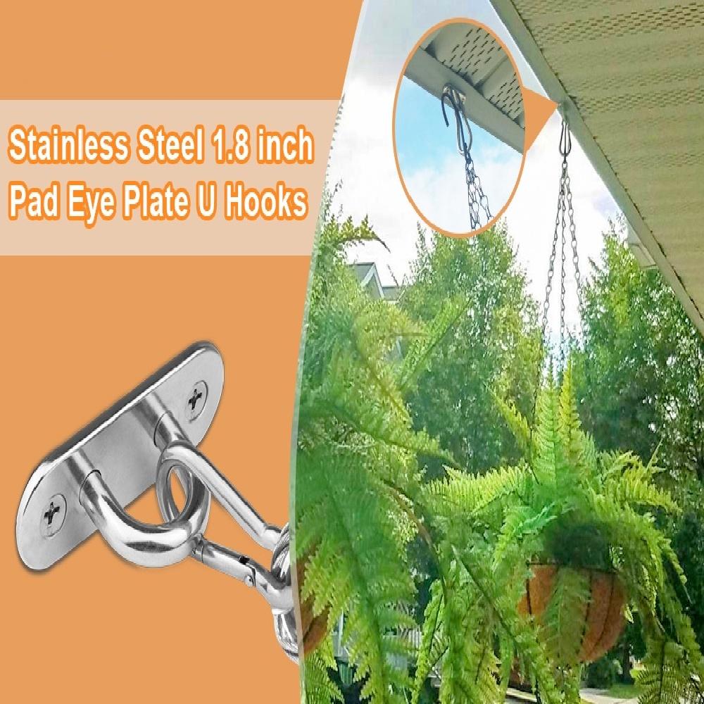 8-Piece Stainless Steel Eye Plate U-Hooks Set – 1.8" Marine Hooks With Snap Hooks & Screws – 40kg Capacity For Ceiling, Wall, Boat, Hammock