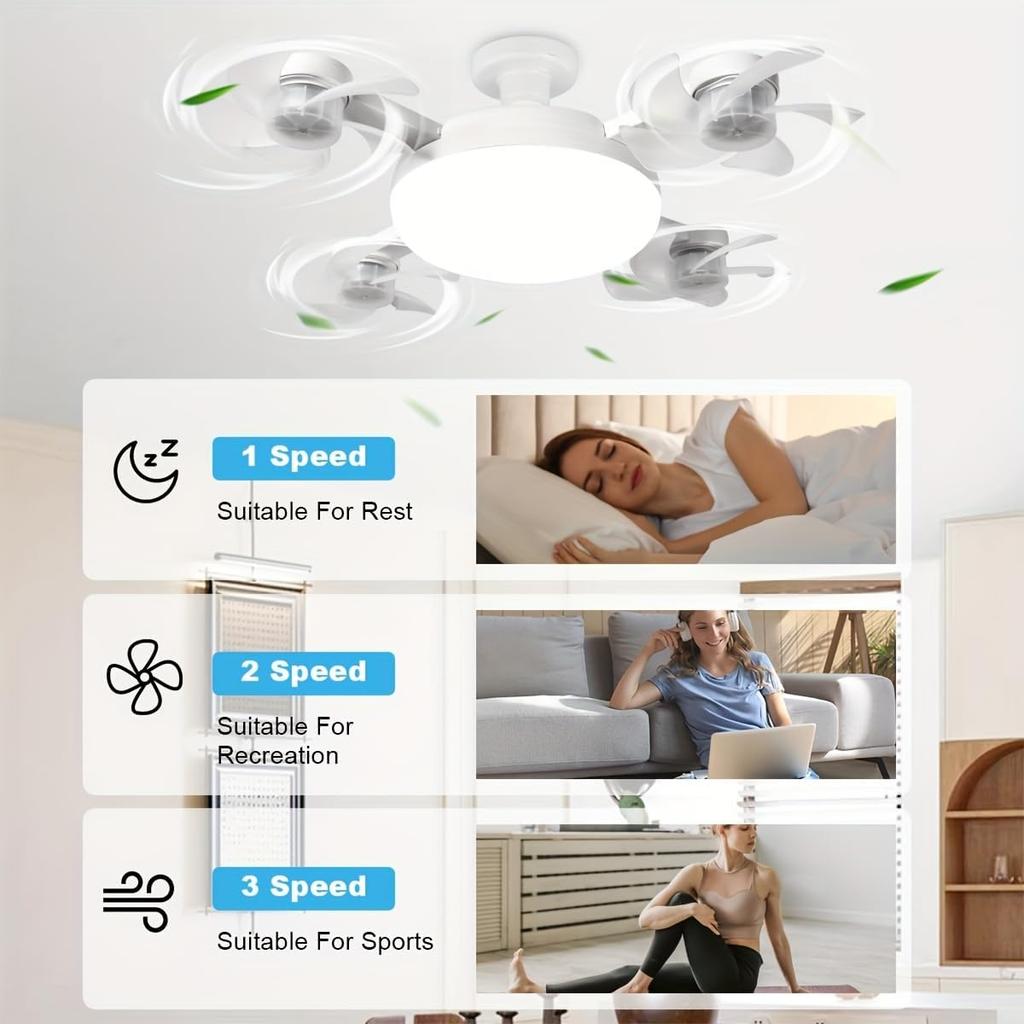 Stropní ventilátor se světlem a dálkovým ovládáním Stropní ventilátor Světlo LED Stmívatelné Stropní ventilátor Světlo 3 rychlosti Nastavitelný Ventilátor s žárovkou