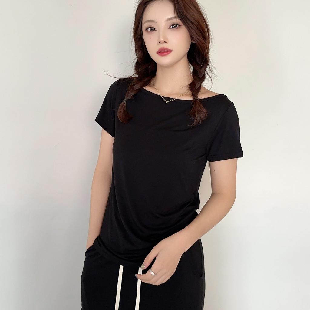 Modal U-Boot-Ausschnitt Kurzarm T-Shirts und Langer Rock Unifarben Loungewear 2-teiliges Set Locker Lässige Kleidersets Damen passendes Set