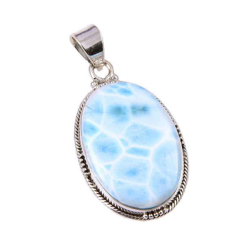 Natural Republic Larimar Gemstone 925 Solid Sterling Silver Pendant 1.75" t3W99