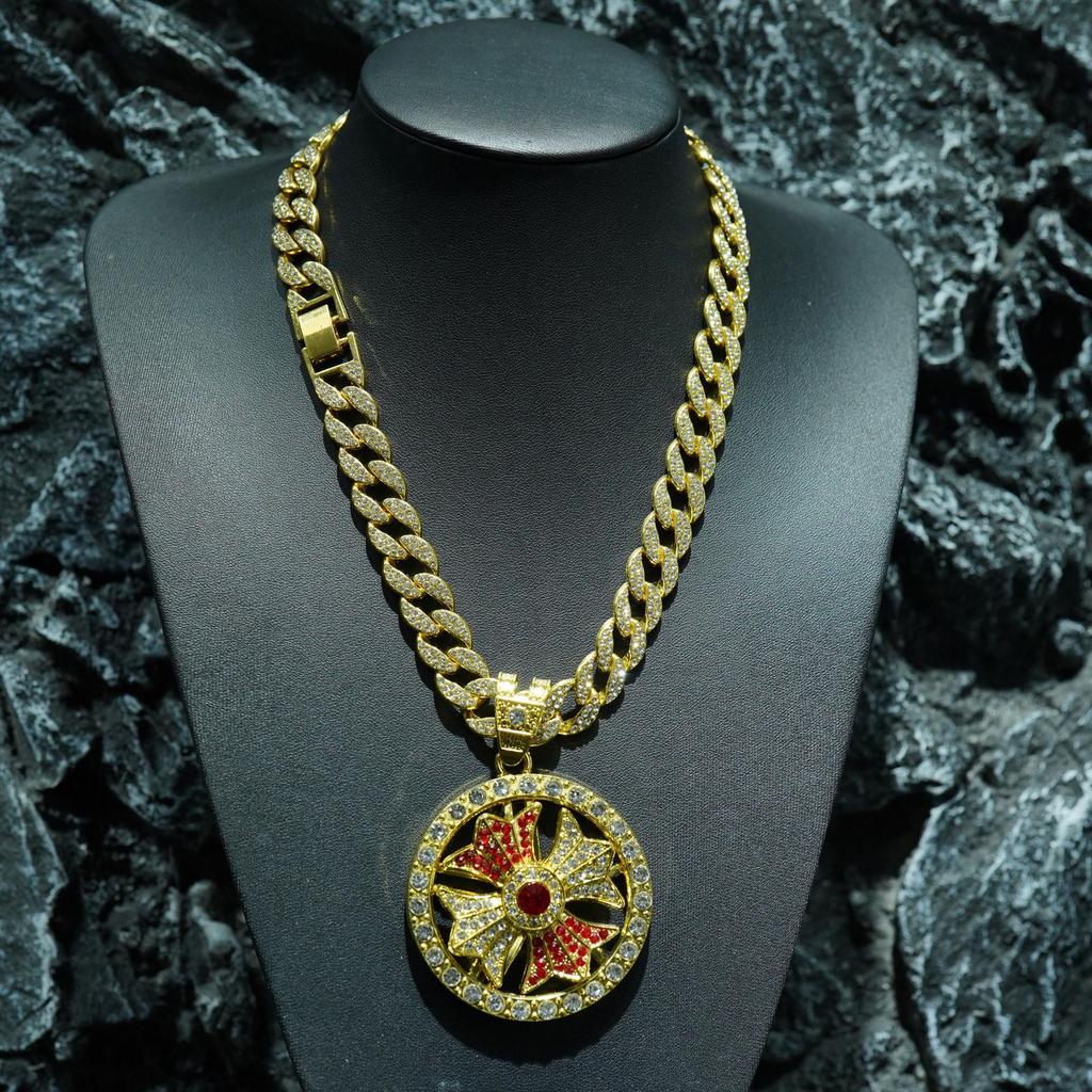Fashion Trend Rotatable Cross Alloy Pendant Hip-hop European and American Style Men's Cuban Chain Necklace Accessories