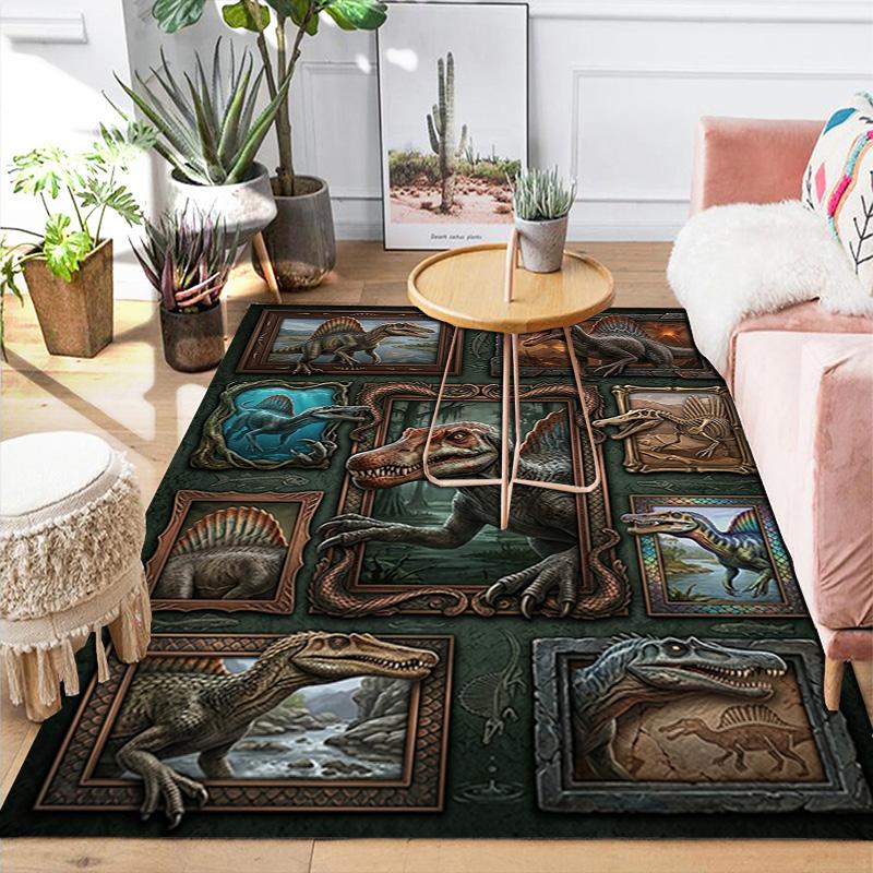 Prehistoric Dinosaur Gallery Pattern Rug Floor Mat for Living Room or Bedroom Soft and Comfortable Carpet a Gift for Birthday and Holiday.