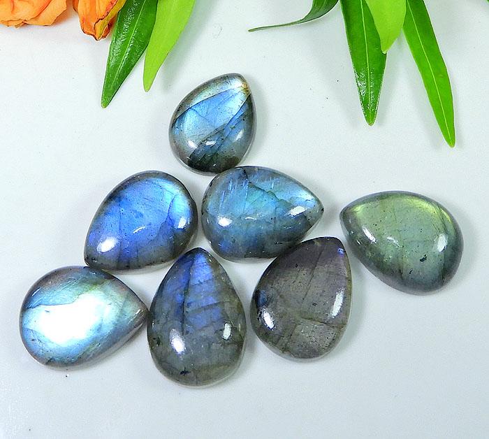 15X20MM Rainbow Fire Labradorite Pear Cabochon Loose Gemstone 7Pcs Lot 106Ct LM-1153