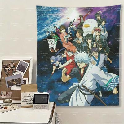1 Stück Gintama Alle Charaktere Wandteppich Galaxie Anime Wandbehang Gintoki Sakata Elizabeth Druck Dekor für Schlafzimmer Spielzimmer