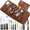 Leather Working Tools, Leather Craft Tools with Edge Beveler, Skiver, Stitching Tools Sewing Needles, Groover Skiving Tools for Leather Repair