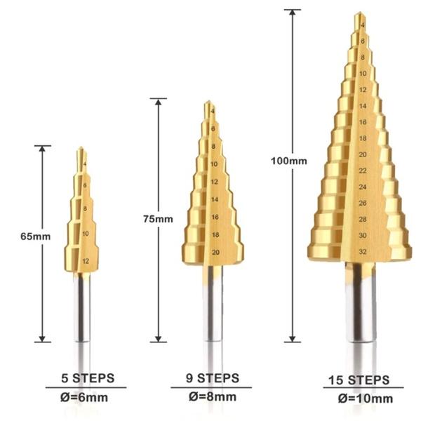 Grande HSS acier étape cône perceuse titane Bit Set trou Cutter 4-12/20/32 LC Grande HSS acier étape cône perceuse titane Bit Set trou Cutter 4-12/20/32 LC