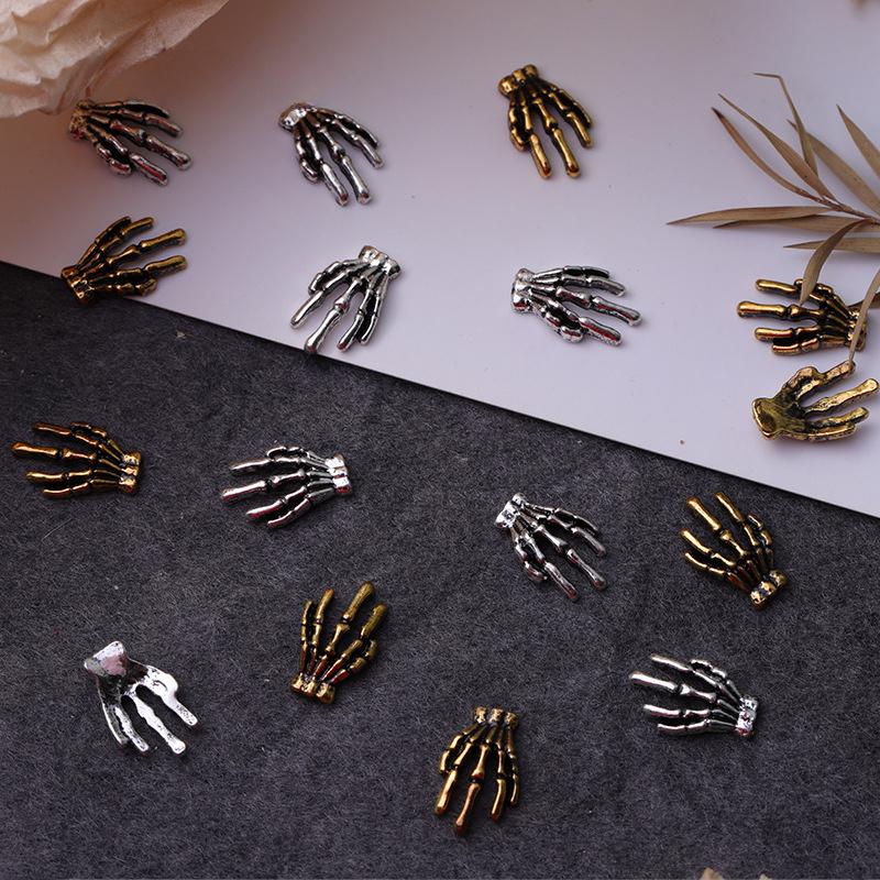 10 piece set of skeleton hand alloy nail jewelry Halloween skeleton dark style nail decoration