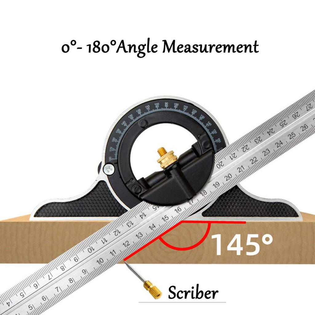 Combination Set with Square, Center and Reversible Protractor Head and Blade - 12" Blade Length, Cast Iron Heads, Hardened Steel