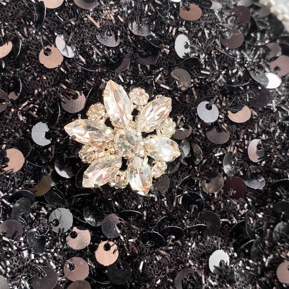 Summer Women Sweet Peter Pan Collar Black Sequined Diamonds Button Mini Short Fairy Princess Party Dresses