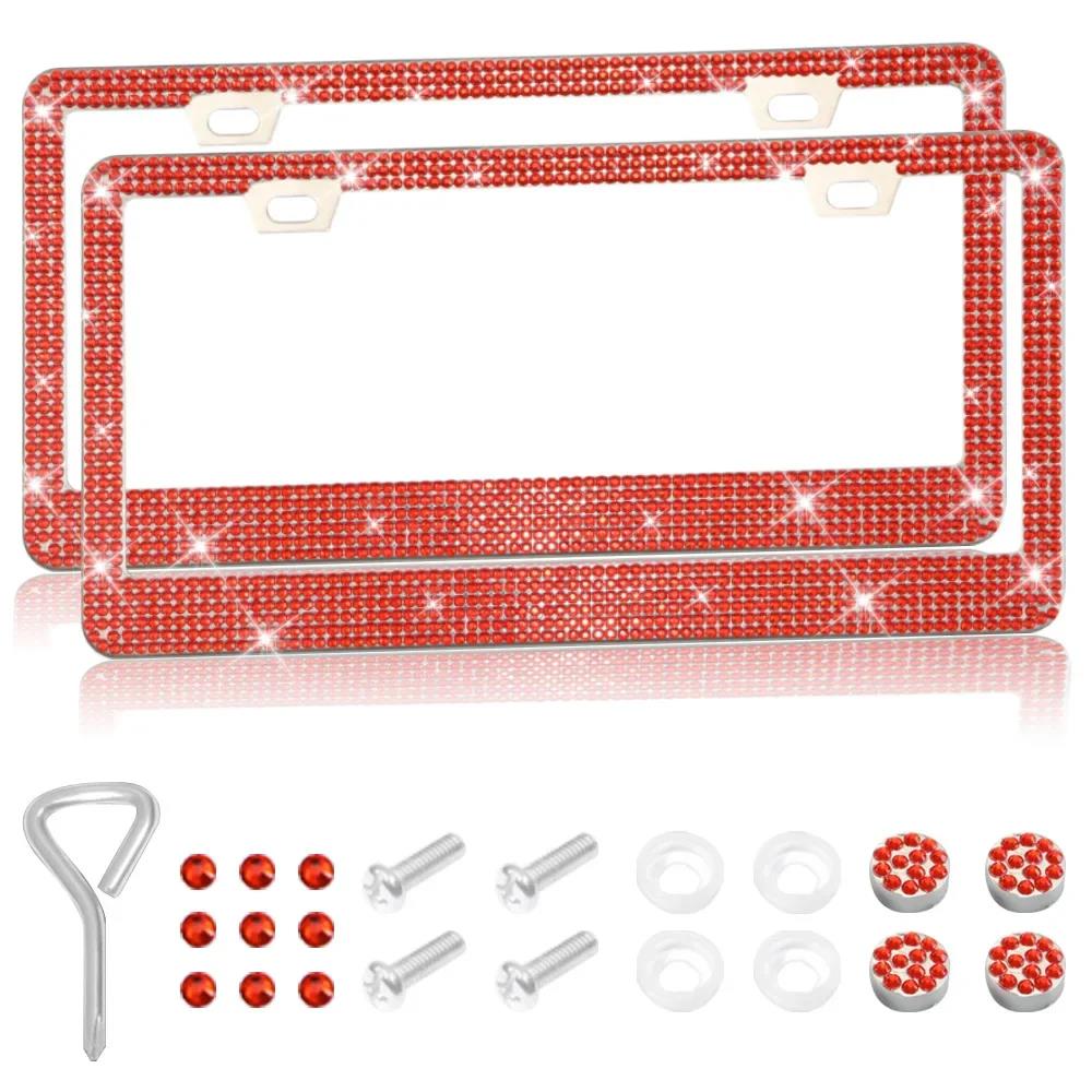 NEW Bling Crystal Car License Plate Frame Women Rhinestone License Plate Frame Cover Holder Car Accessories with Screw 31*16cm License Plate Covers