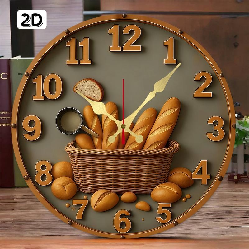 Bread Basket Wooden Round Silent Hanging Wall Clock, Suitable For Living Room, Office, Study Room, Bedroom, Home Decoration.