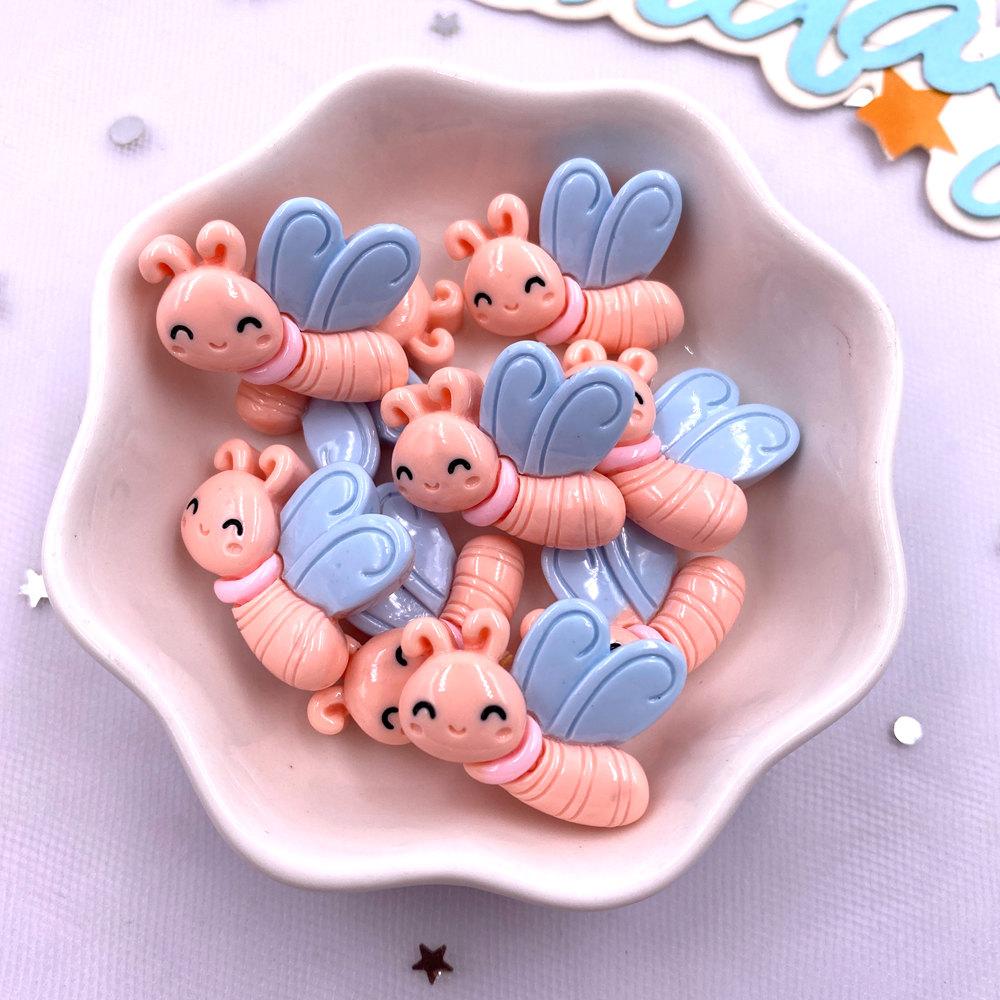14pcs Colorful Resin Cartoon Caterpillar Bee Grasshopper Butterfly Beetle Flatback Stone Figurines Scrapbook Craft DIY Bow Decor