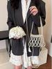 French Pearl Handbag: Elegant Women's Beaded Evening Bag, Large Capacity, Handmade Woven Shoulder Bag.