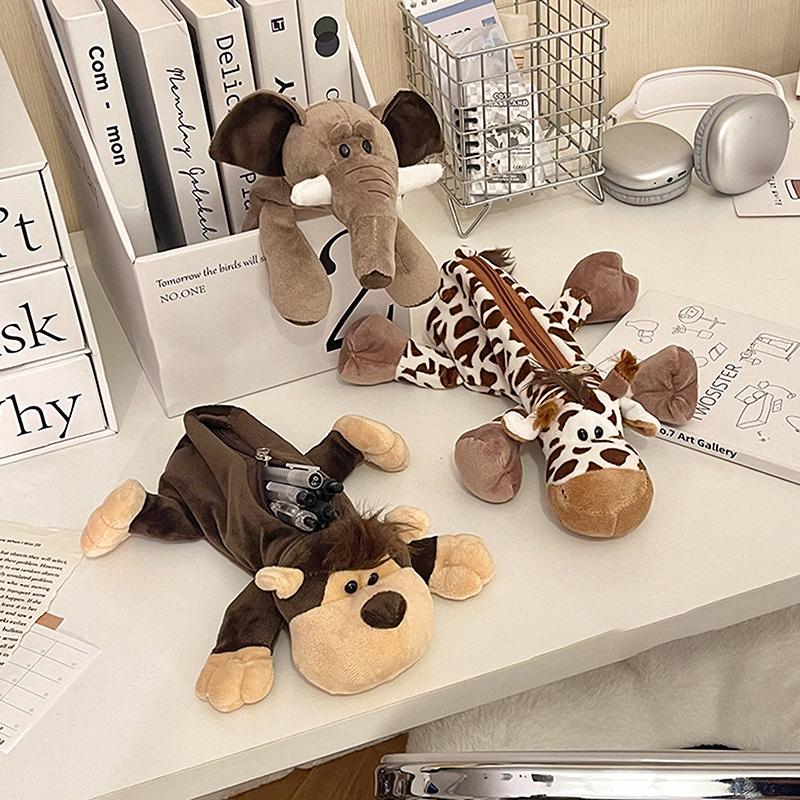 Stifteetui mit Cartoon-Tier, Elefant, Löwe, Plüsch, für die Schule, große Kapazität, Aufbewahrungstasche für Schreibwaren, Geschenk für Kinder