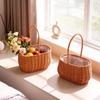 Handheld Woven Rattan Flower and Fruit Basket - Perfect for Shops, Children's Day, Souvenirs, or Postpartum Gifts