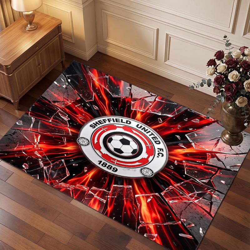 Sheffield United Football Print Crystal Velvet Rug, Comfortable Water Absorbent Non Slip Indoor Floor Carpet