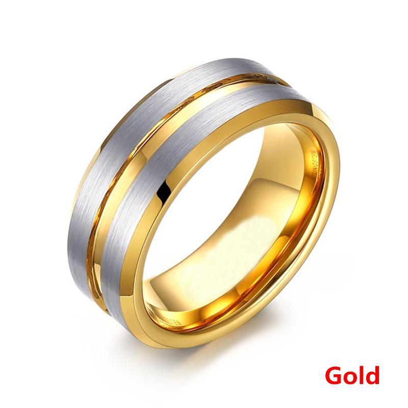 8MM Men's Stainless Steel Rings Blue Red Colorful Groove Beveled Edge Wedding Engagement Ring Men's Anniversary Jewelry