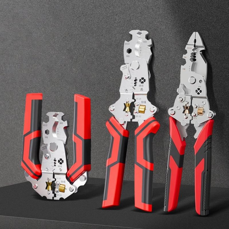 Professional 12 Function Collapsible Wire Stripping Tool With Crimping Cutting And Safety Lock Wire Crimper