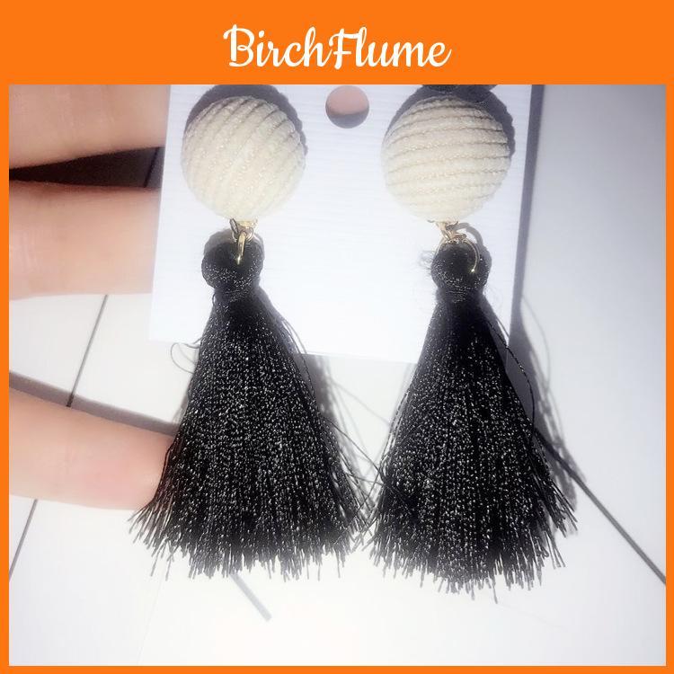 Korean Sweet Elegant Button Tassel Pendant Long Earrings With Teardrop Shape For Stylish Wear
