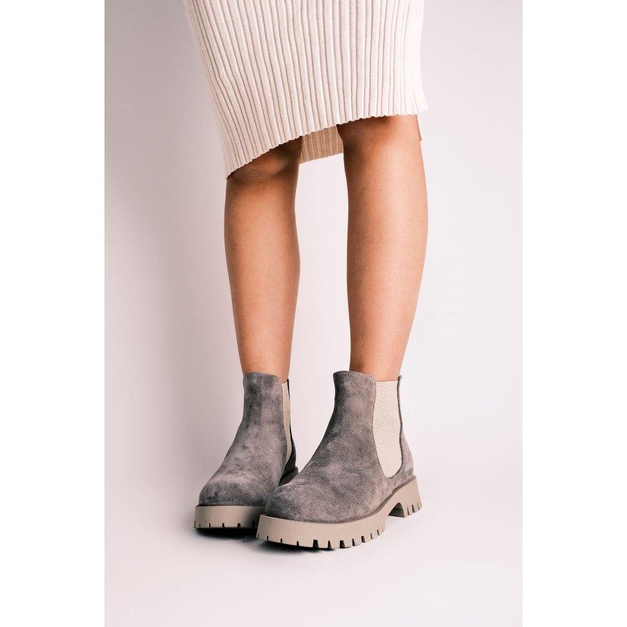 Cizme casual Chelsea de damă, din piele de căprioară, cu talpă groasă