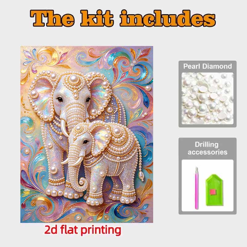 Pearl Art Painting Home Wall Decor Pearl Gemstone Painting Elephant Crafts Adult/Beginner Gift Creative Home Decor Unframed Wall Art