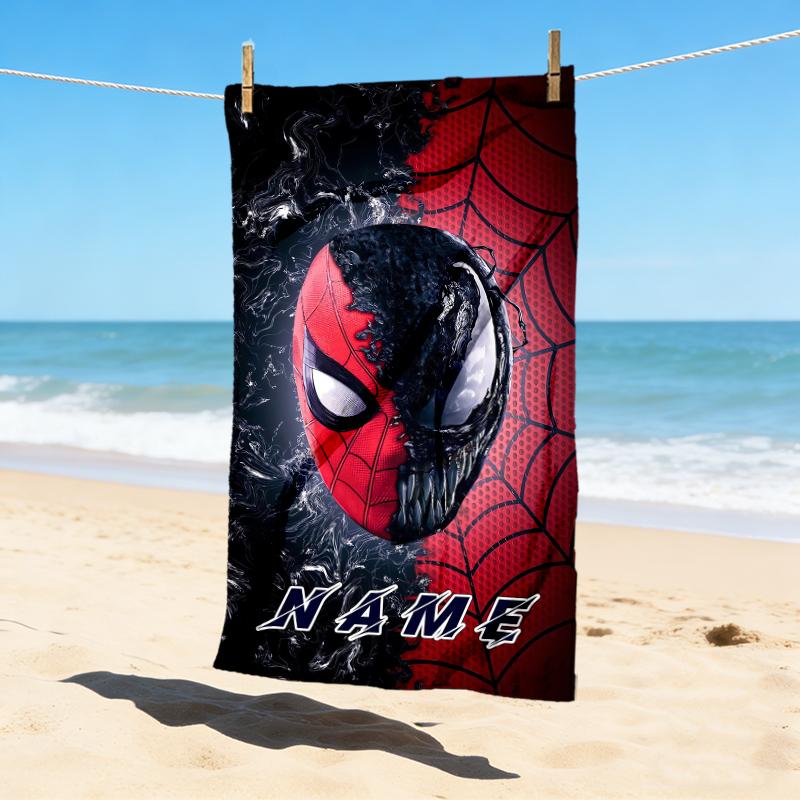 Custom Name Spider-Man Team-Up Stylish Digital Printing Beach Towel Quick‑Drying Absorbent Blanket for Beach Pool Gym Travel