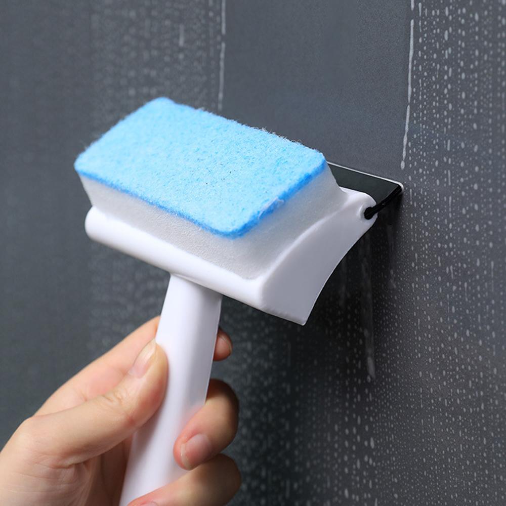 2-In-1 Non-Woven Cloth Glass Cleaner Brush Sponge Wiper Scraper Glass Wiper Brush for Mirrors Shower Doors Windows