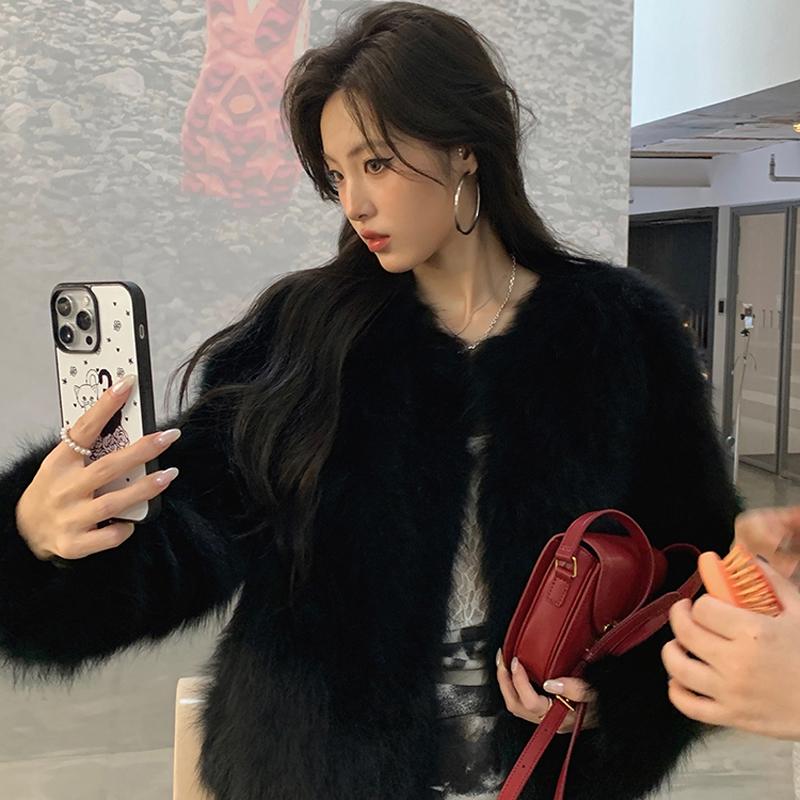 Winter New Elegant Long Sleeve Fox Fur Jackets Women Fashion Vintage Slim Plush Warm Casual Coats Women Solid Loose Office Ladies Jacket Tops 25879