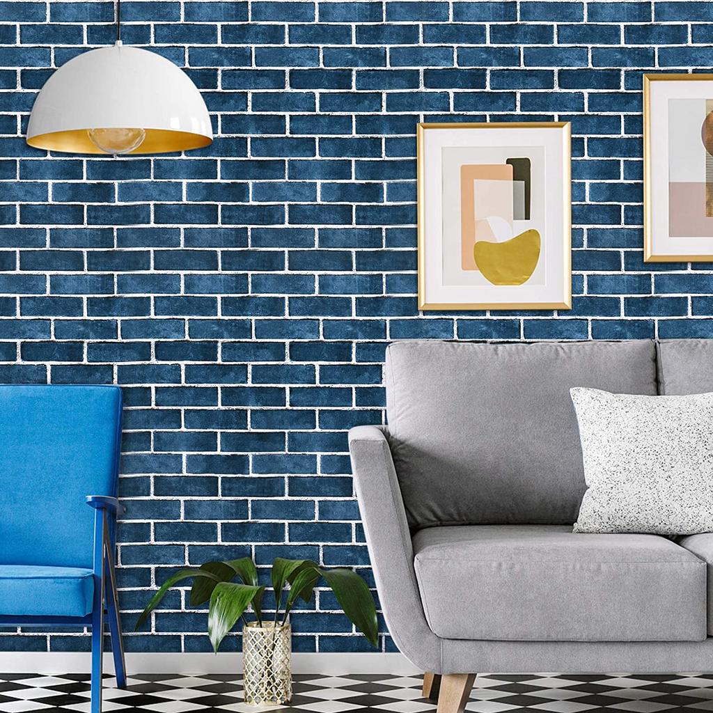Plane 3D Effect Blue Brick Wallpaper Self-Adhesive Paper For Bedroom Home Decoration Peel And Stick Wall Sticks Easy To Paste
