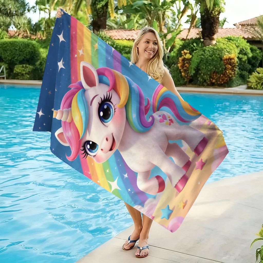 1pc Cute Rainbow Unicorn Beach Towel Pink Bow Design Super Absorbent Suitable for Beach Vacation Pool Summer Gift for Friends