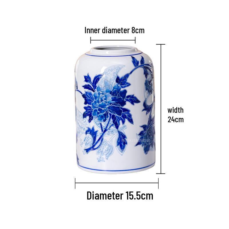 Blue and White Porcelain Peony Vase: Elegant Living Room Decoration