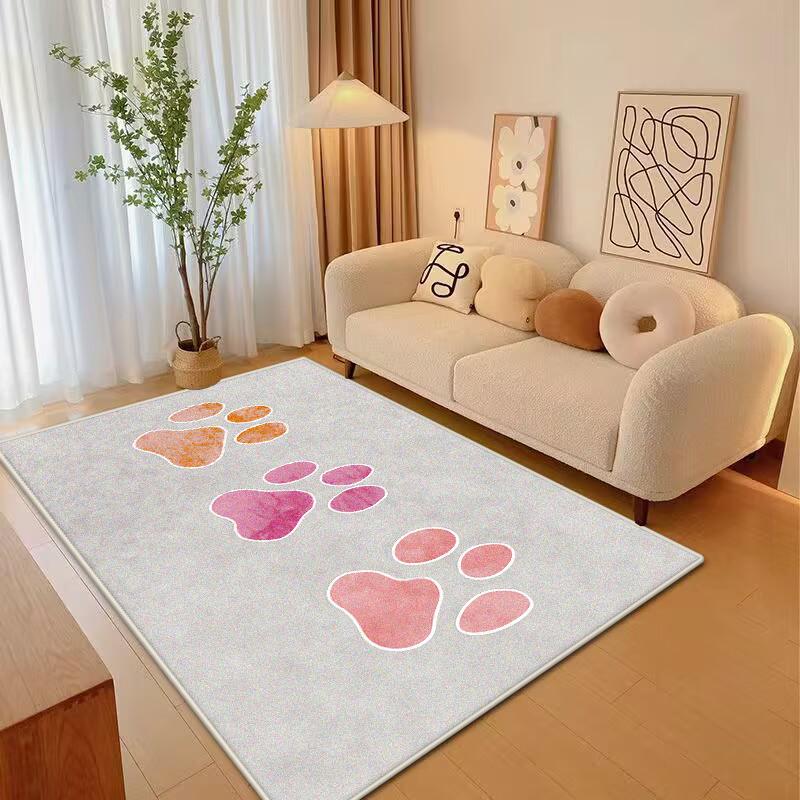 

Simple Style Cute Cartoon Pattern Live Room Rug Non-slip Animal Footprints Soft Bedroom Carpet Fluffy Sofa Table Mat Washable 60*90cm