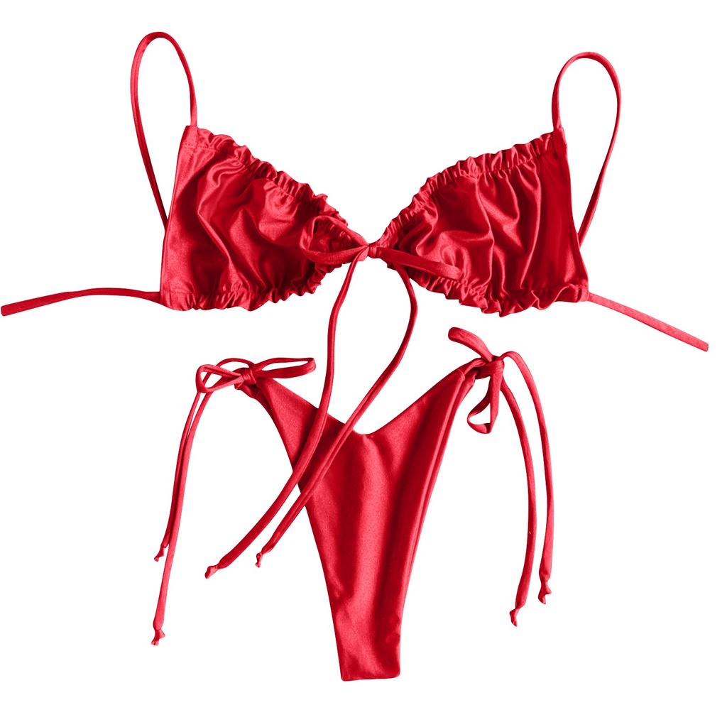 Women's Swimwear Solid Colour Bikini Strappy Swimsuit Split Swimsuit Set